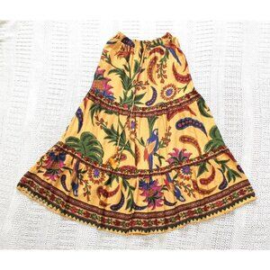 Farm Rio Floral Tropical Tiered Maxi Skirt macaw & paisley Colorful Size Medium?